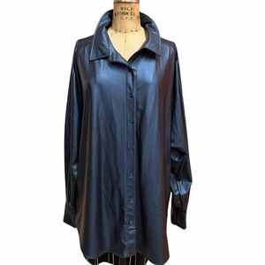 Curvy Girl Black Faux Leather Shirt Dress Size 3X